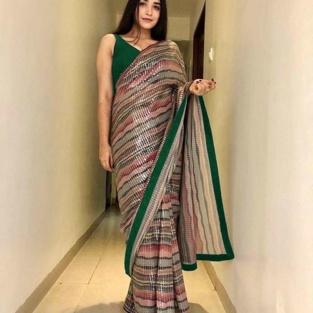 Heavy Sequenced Printed Saree - Picture 2 of 2